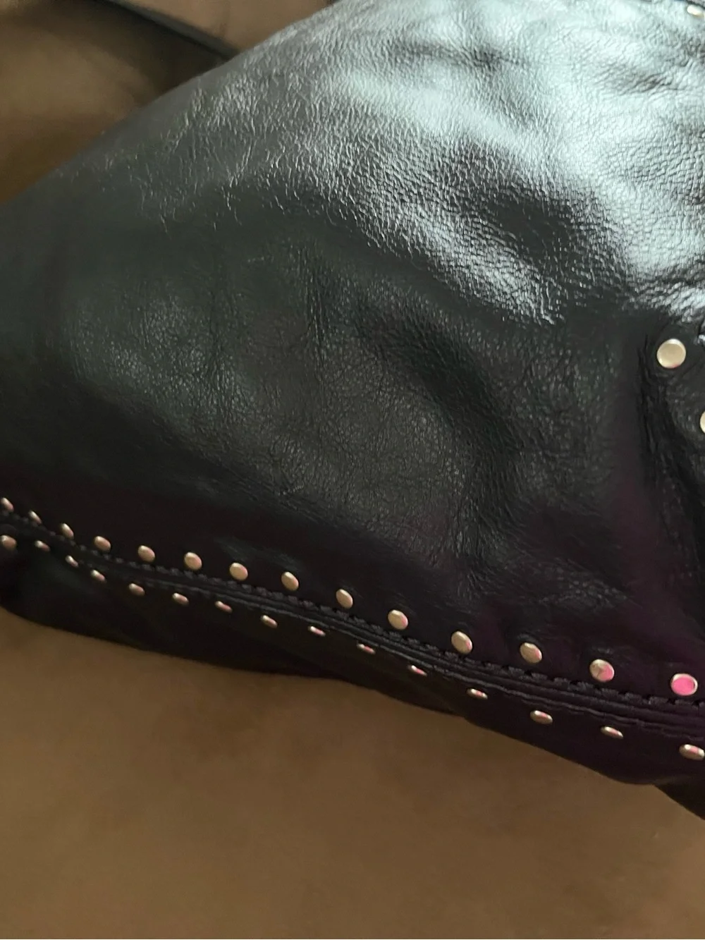 Michael Kors Navy Leather Studded Hobo Shoulder Bag with MK Charm